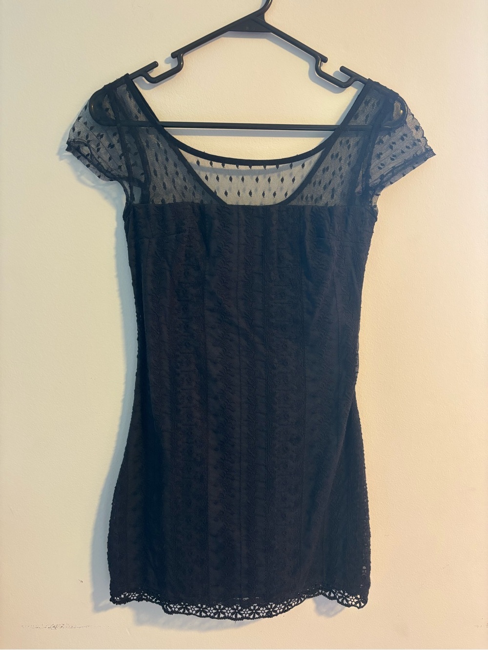 Abercrombie & Fitch Navy Blue Lace Mini Dress with Sheer Dot Yoke